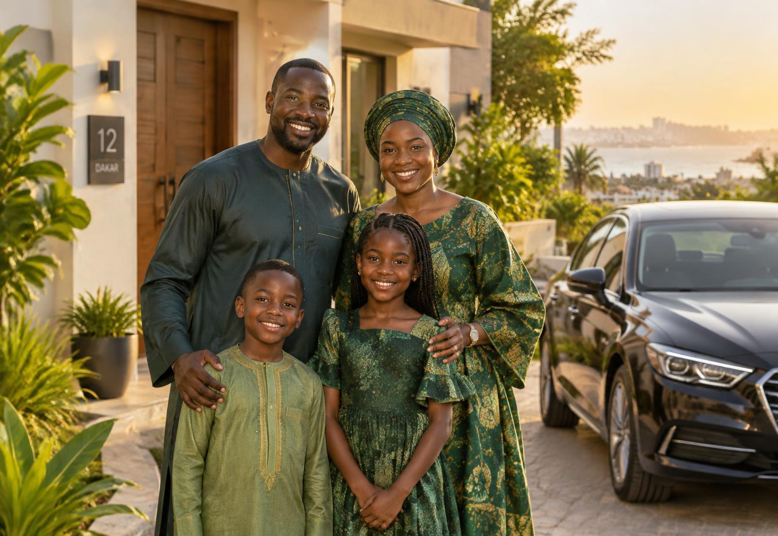 Famille sénégalaise devant son domicile à Dakar